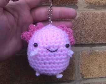 Crocheted Pink Axolotl Keyring: Backpack Bag Charm, Not a Toy