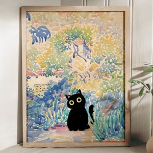 Henri-Edmond Cross Katze Poster, Garten in Saint-Clair Poster, Katzenkunst, Tier Poster, Wandkunst, Poster Geschenkidee, Blumendruck, Wand Kunst Dekor