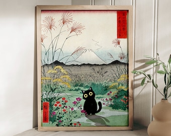 Otsuki Plain in Kai Province Cat Poster, Hiroshige Artwork, Japanese Cat Art, Edo Period Mount Fuji, Japanese Print, Poster Gift Idea, Decor