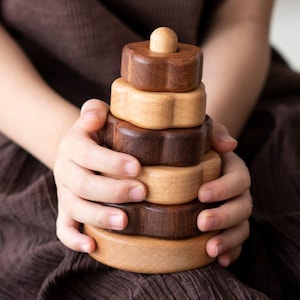 Wooden Stacking 5PCS Flower Blocks Toy – Montessori Baby Learning Toy, Toddler Educational Gift, Kids Toys Learning Gift for Kids Pre School