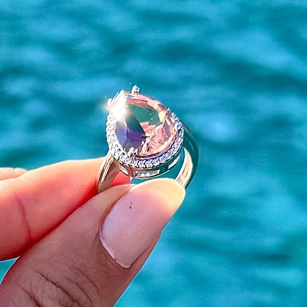 Bague goutte zultanite diaspor en argent 925 • Bague avec pierres précieuses sultanite turque naturelle à changement de couleur • Bijoux faits main, cadeau fête des Mères pour sa maman