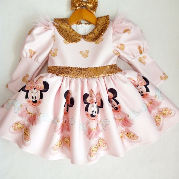 Pink Minnie Mouse Detailed Girl Dress