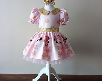 Pink Minnie Mouse Detailed Girl Dress