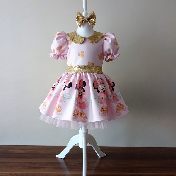 Pink Minnie Mouse Detailed Girl Dress