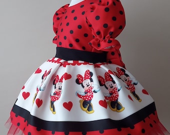 Red Minnie Mouse Detailed Girl Dress