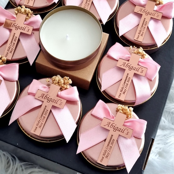 Rose Gold Custom Baptism Candle Favors, Christening Candle, Personalized Gifts, Communion Favors, Baptism Favors, Candle Favors, Mi Bautizo