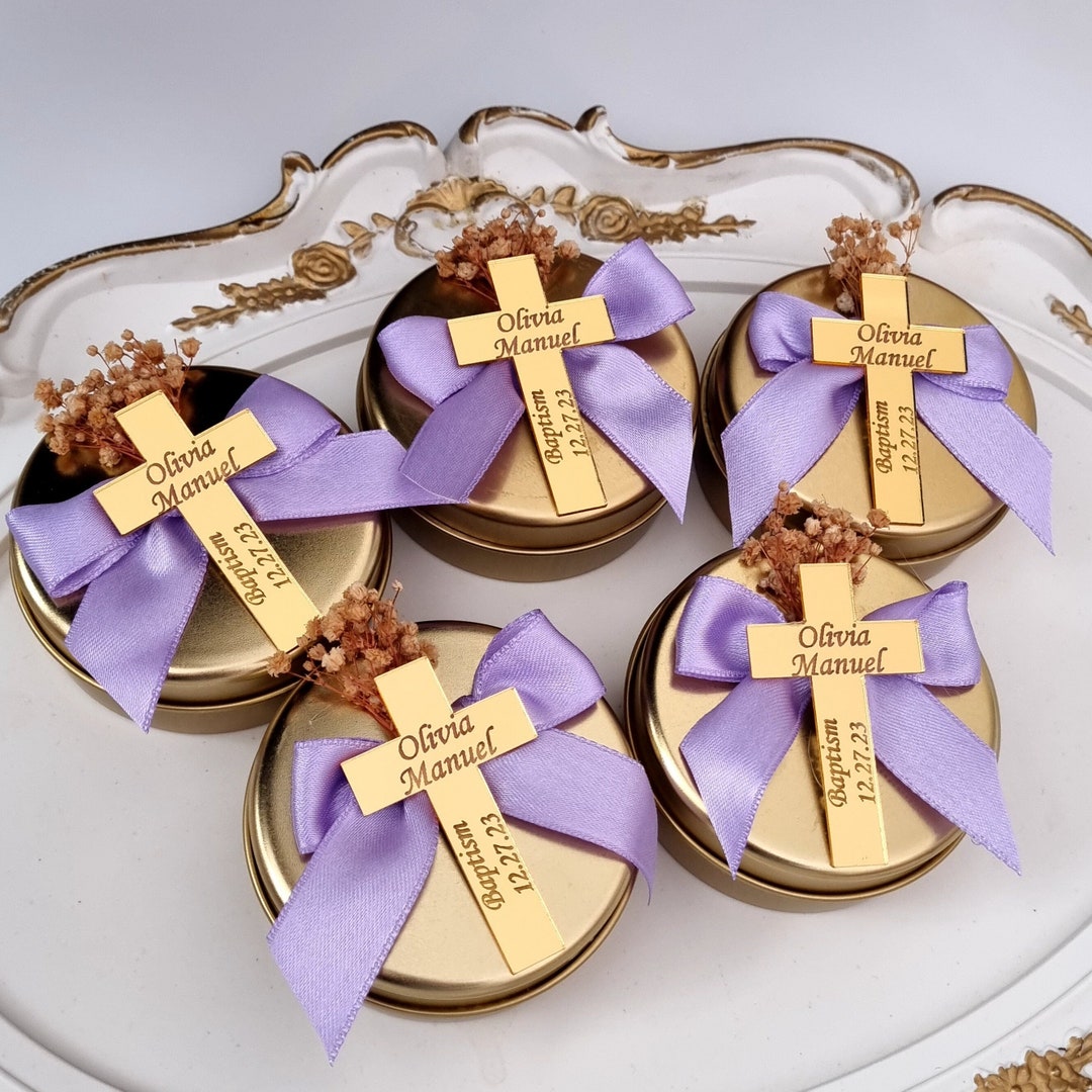 Silver Custom Baptism Candle Favors Christening Candle Etsy