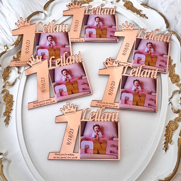 Custom Birthday Photo Favors, Personalized Mirror Magnet, Baby Photo Frames, Birthday Party Favors, Baby Picture Frames, 1st Birthday Favors