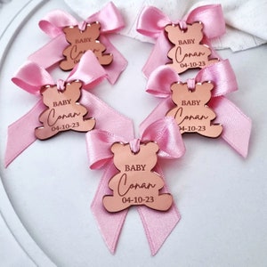 Etichetta specchio acrilico orsetto, etichetta baby shower, grazie mille, regalo personalizzato, compleanno orsetto, etichetta orsetto, nome bambino