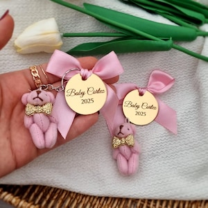Gepersonaliseerde teddybeersleutelhanger: bedankjes babyshower
