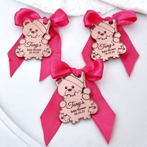 Etichetta specchio acrilico orsetto, etichetta baby shower, grazie mille, regalo personalizzato, compleanno orsetto, etichetta orsetto, nome bambino