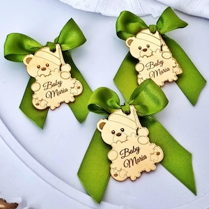 Etichetta specchio acrilico orsetto, etichetta baby shower, grazie mille, regalo personalizzato, compleanno orsetto, etichetta orsetto, nome bambino