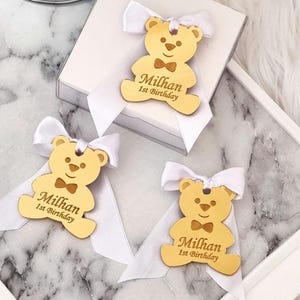 Etichetta specchio acrilico orsetto, etichetta baby shower, grazie mille, regalo personalizzato, compleanno orsetto, etichetta orsetto, nome bambino