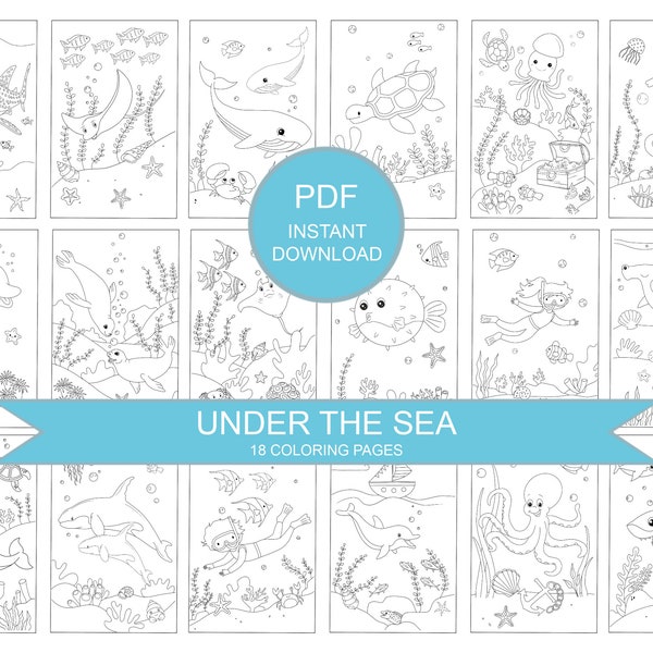 Sea Animal Coloring Book Pages For Kids - Ocean Creature Coloring Book - Fish, Shark, Dolphin, Octopus, Whale Coloring Pages - Under the Sea