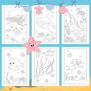 Puede incluir: Un libro para colorear en blanco y negro con seis criaturas marinas diferentes, incluyendo una ballena, un tibur&oacute;n, un narval, un pez globo, una raya y un buceador. El libro para colorear es perfecto para los ni&ntilde;os que aman el oc&eacute;ano.