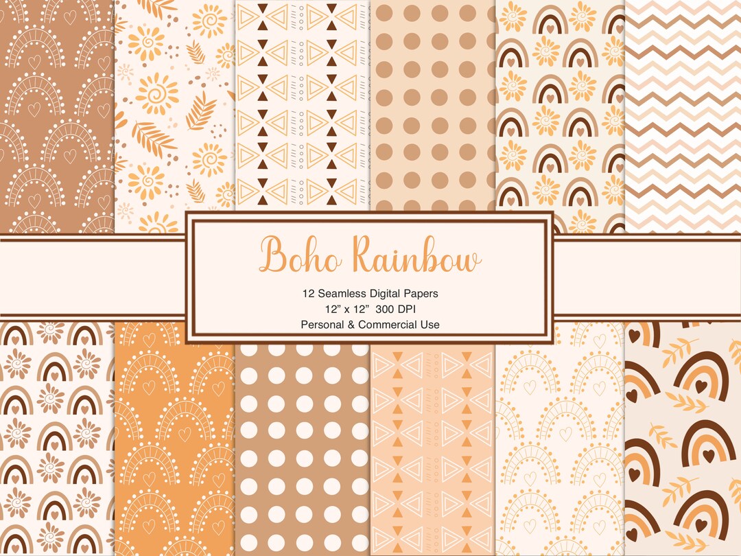 Boho Rainbow Seamless Pattern, Backgrounds, Printable Digital Paper ...