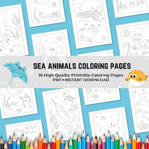 Sea Animal Coloring Book Pages For Kids - Ocean Creature Coloring Book - Fish, Shark, Dolphin, Octopus, Whale Coloring Pages - Under the Sea