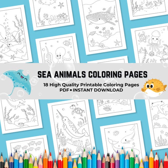 Sea Animal Coloring Book Pages For Kids - Ocean Creature Coloring Book - Fish, Shark, Dolphin, Octopus, Whale Coloring Pages - Under the Sea
