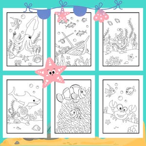 Unterwasser Malseiten, Malseiten, Meerestiere, Malbuch, Hai, Ausmalbilder, Meer, Malbuch, PDF DIGITAL Bild 2