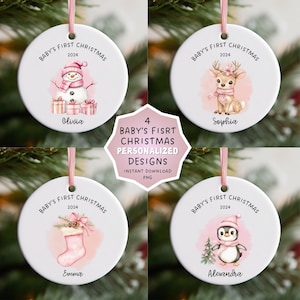 Paquete de adornos navideños para el primer bebé, diseños de adornos personalizados para bebés, adornos redondos PNG de sublimación, descarga digital instantánea