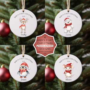 Bundel eerste kerstversiering baby, gepersonaliseerde babyornamentontwerpen, rond ornament sublimatie, png, instant digitale download