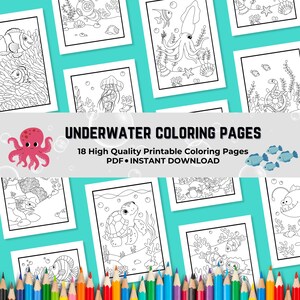 Unterwasser Malseiten, Malseiten, Meerestiere, Malbuch, Hai, Ausmalbilder, Meer, Malbuch, PDF DIGITAL Bild 1