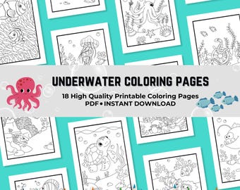 Páginas para colorear bajo el agua imprimibles, Páginas para colorear del océano, Libro para colorear de animales marinos, Tiburón, Actividad de juego bajo el mar, PDF DIGITAL