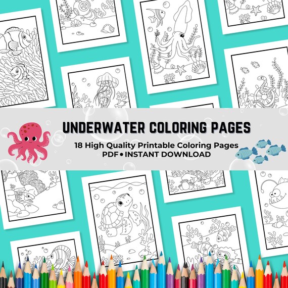 Underwater Coloring Pages Printable, Ocean Coloring Pages, Sea Animals Coloring Book, Shark, Under the Sea Game Activity, PDF DIGITAL