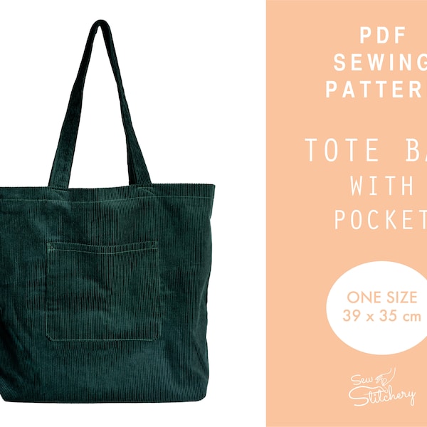 Tote Bag Sewing Pattern | Shopper Bag with Pocket | Instant Download | Easy Digital PDF | Bag Sewing PDF Pattern & Instructions