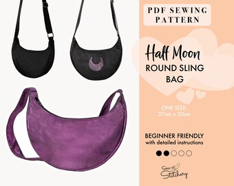 Round Sling Bag Sewing Pattern | Half Moon Bag With Pockets