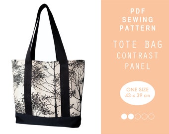 Tote Bag Contrast panel Sewing Pattern | Shopper Bag | Instant Download | Easy Digital PDF | Bag Sewing PDF Pattern & Instructions