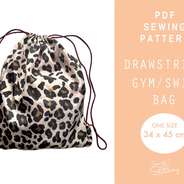 Drawstring Bag Sewing Pattern | One size Gym/ Swim Bag | Instant Download | Easy Digital PDF | Bag Sewing PDF Pattern & Instructions