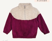 Kids Stratus Fleece Sewing Pattern, Beginner Friendly Raglan Sleeve Contrast colour block fleece jumper with 1/4 Zip opening (PDF Download)