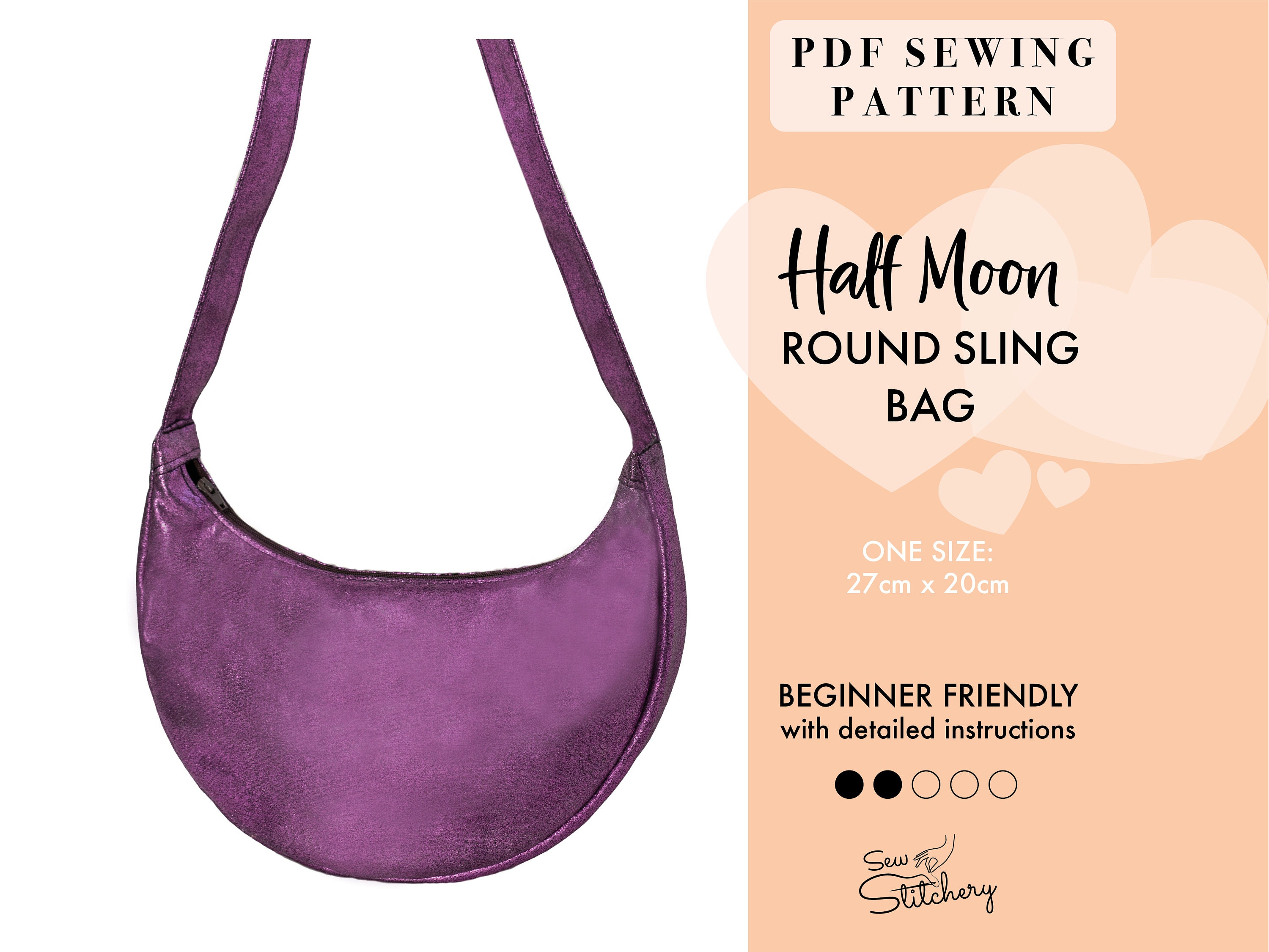 Round Sling Bag Sewing Pattern | Half Moon Bag With Pockets