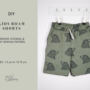 Kids Elastic Waist Shorts Sewing Pattern, Beginner Friendly simple sweat shorts sewing project for Boys and Girls shorts PDF download