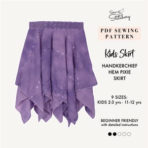 Può includere: Modello di cucito per gonna pixie con orlo a fazzoletto viola per bambini. Il modello comprende 9 taglie per bambini dai 2 ai 3 anni fino agli 11 ai 12 anni. Il modello è facile da realizzare e include istruzioni dettagliate.