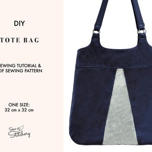 Contrast Panel Tote Bag Sewing Pattern: Easy Digital PDF pattern and instructions