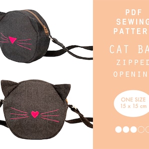 Cat Bag Sewing Pattern | Zipped Round Bag Pattern | One Size | Easy Digital Download pdf | kids Bag Sewing PDF Pattern & Instructions