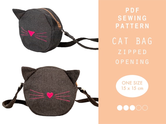 Cat Bag Sewing Pattern | Zipped Round Kids Bag (Digital Download)