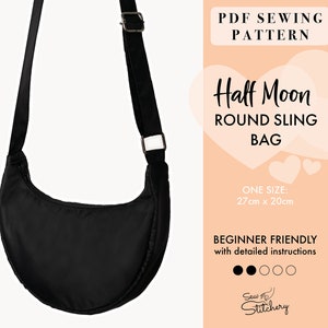 Runde Schultertasche Schnittmuster | Halbmond Tasche mit Taschen | Sofortdownload | Einfach Digitales PDF | Tasche nähen PDF Schnittmuster & Anleitung