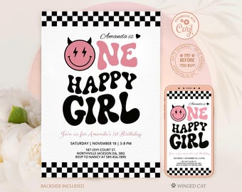 One Happy Girl 1st Birthday Invitation: Editable Template (5x7, 4x6)