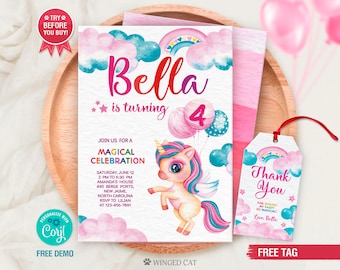Rainbow Unicorn Birthday Invitation: Editable Party Invite (Digital Download)