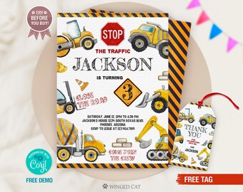 Construction Birthday Invitation: Editable Truck Party Template (Digital Download)
