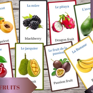 Cartes flash de fruits I 55 cartes Montessori  - vraies images I Anglais - bilingue  I jouet éducatif pour enfants scolarisés à domicile