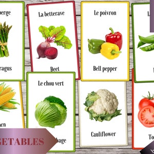 Vegetables - 65 flashcards real pictures - Montessori cards – French bilingual – Digital download, homeschooling, student, educational toy