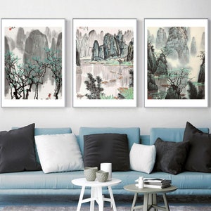 Japanese Prints Set of 3 - Woodblock Art, Japanese Wall Art, Gallery Wall Art, Mountain Prints, Great Wave Print, Hokusai Prints