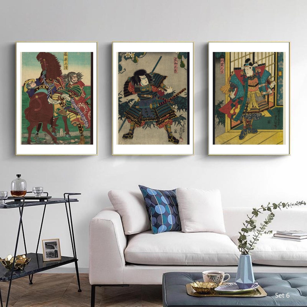 Japanese Samurai Warrior Set of 3 Prints Geisha Art Print Japanese Art ...