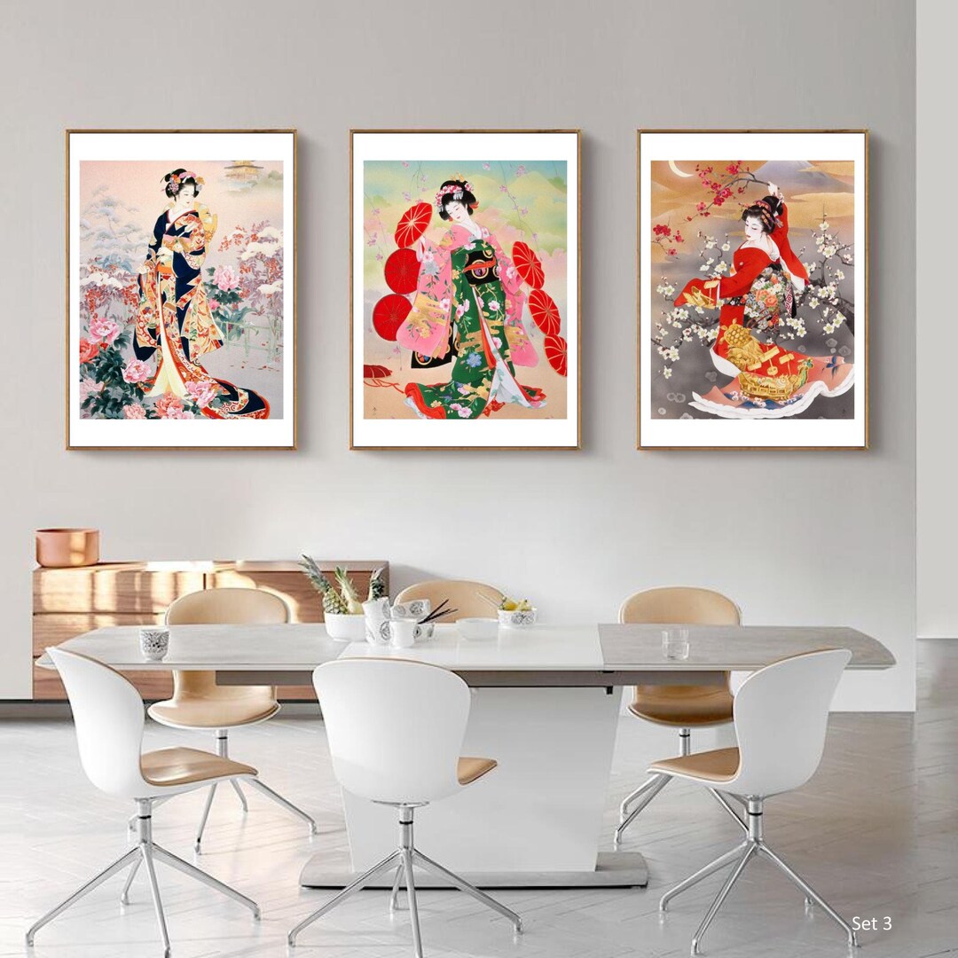 Gorgeous Geisha Girls Wall Art Prints - Set of 3 | Geisha Art Print ...