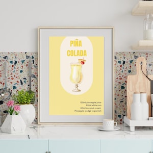 Pina colada Art Print - Bar Cart Decor Cocktail Poster - Party Signature Drink Sign - Trendy Wall - Minimalist Elegant Sophisticated Retro