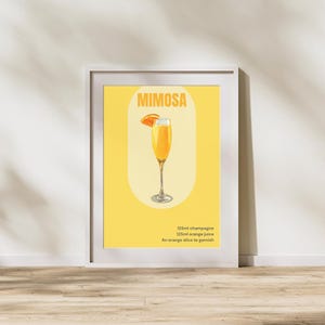 Impresión artística de mimosa - Póster de cóctel para decoración de carrito de bar - Letrero de bebida exclusiva para fiestas - Pared moderna - Minimalista, elegante, sofisticado, retro